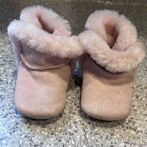 UGG Pink Infant Suede Booties with Plush Trim